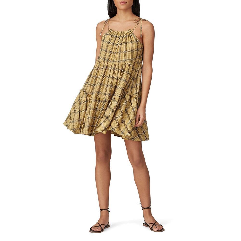 Moon River Women’s Small Yellow Plaid Tiered Dress Rent The Runway